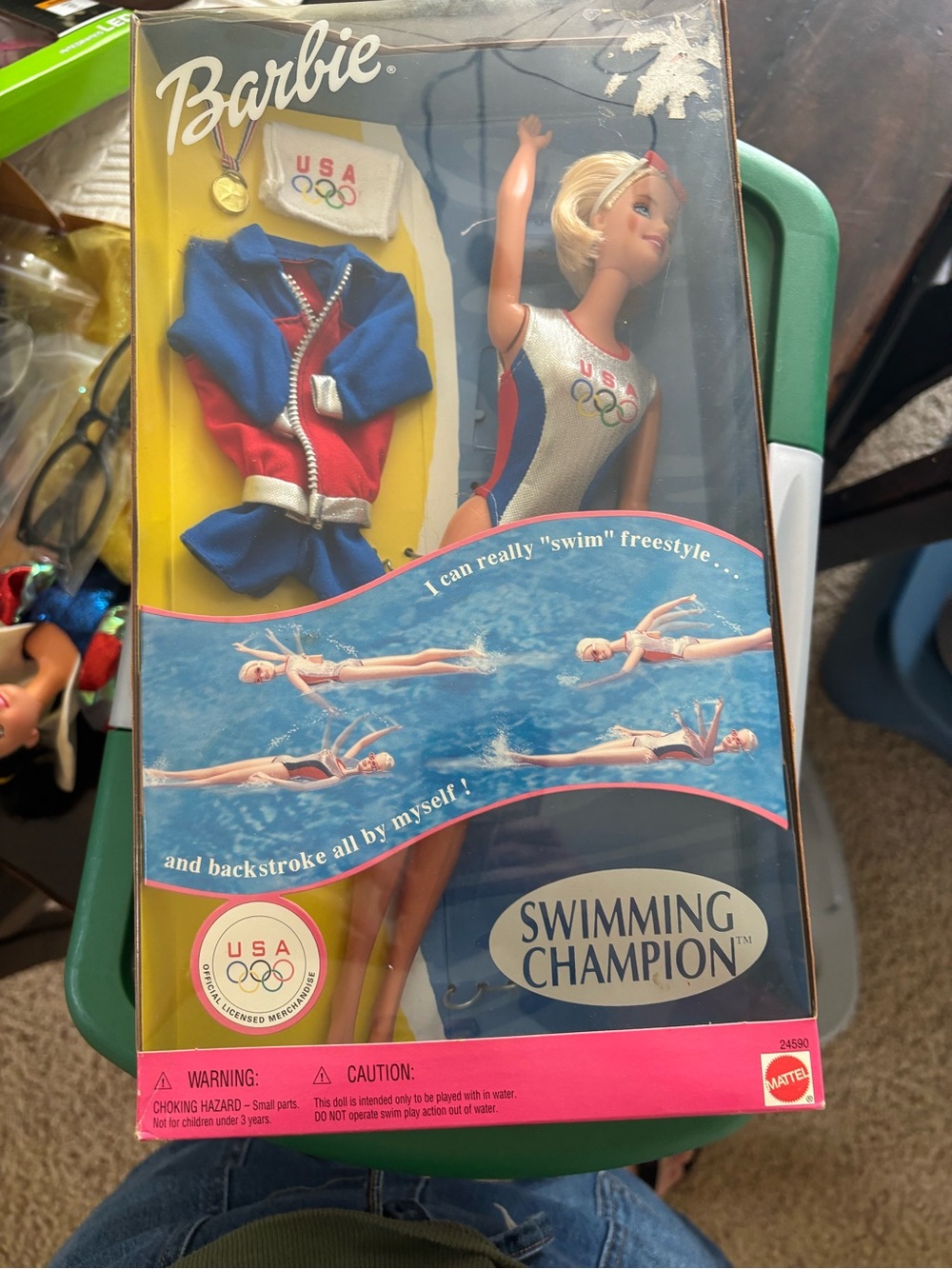 Barbie One-Piece Swimsuit with USA Jacket — White, Red & Blue